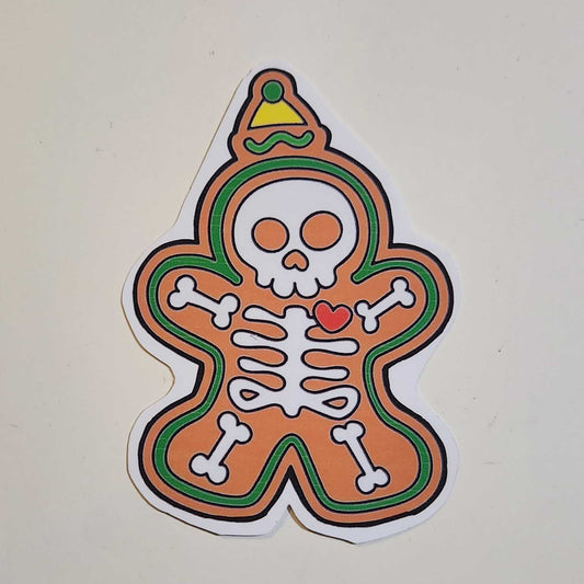 Gingerbread man skeleton sticker on a white background