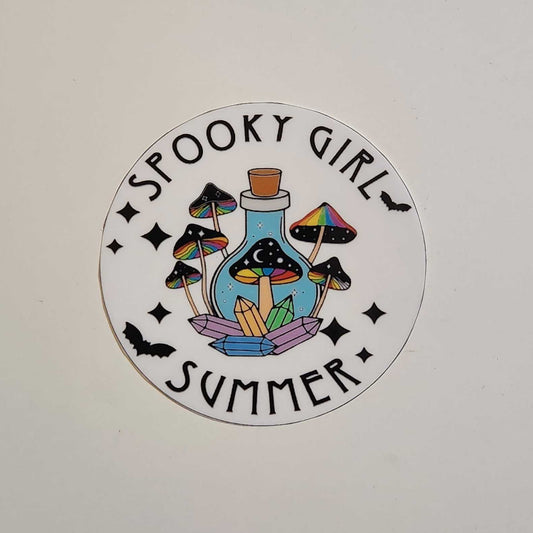 Sticker with 'Spooky Girl Summer' design on a white background